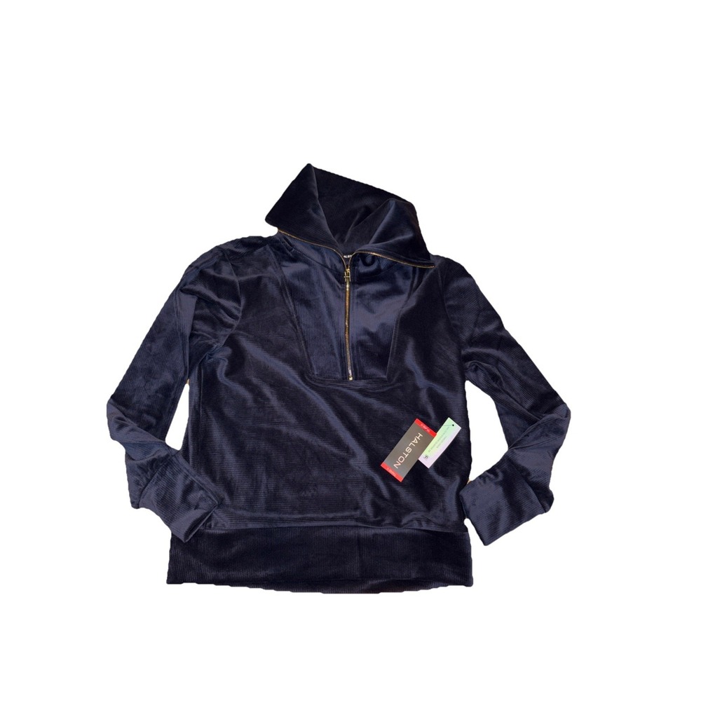 Halston Women's Velour Quarter-Zip Pullover Size XS Navy